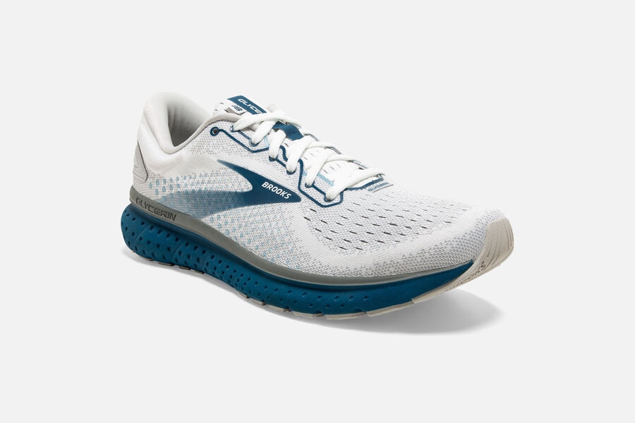 Brooks Glycerin 18 Road Running Shoes Mens - White/Blue - KSIWZ-6127